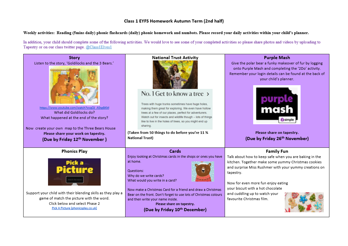 eyfs homework grids