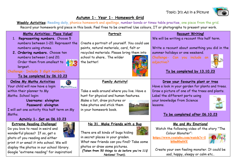 Homework Grids | Elvington Church of England Primary School