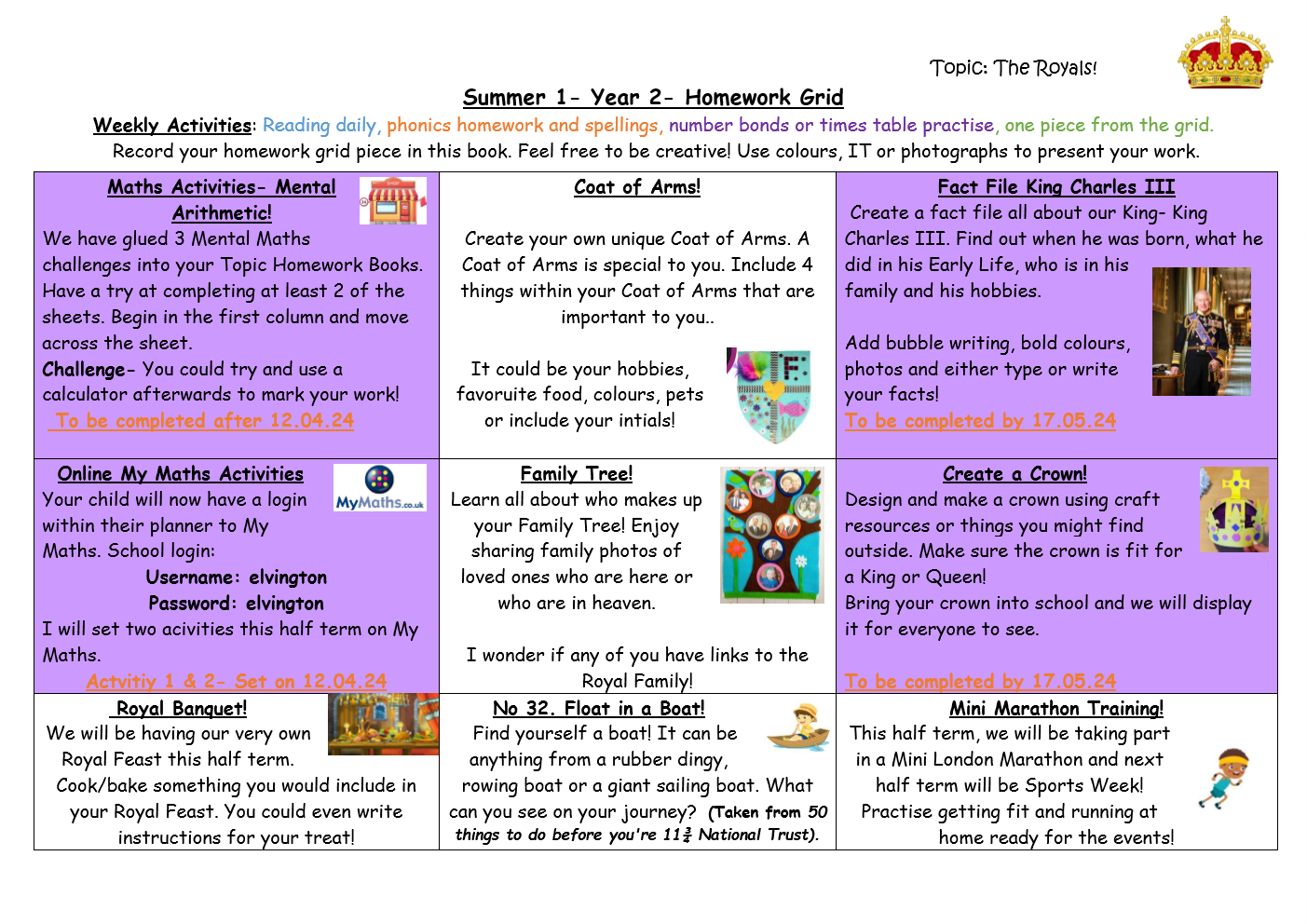 Homework Grids | Elvington Church of England Primary School