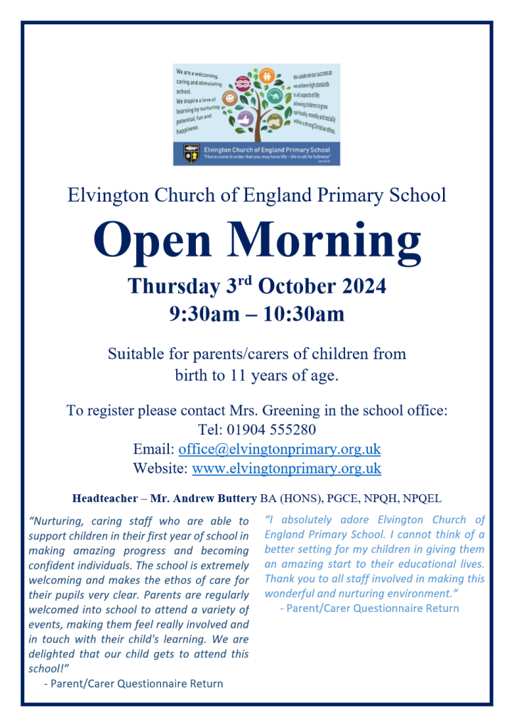 Open Morning – Thursday 3rd October 2024